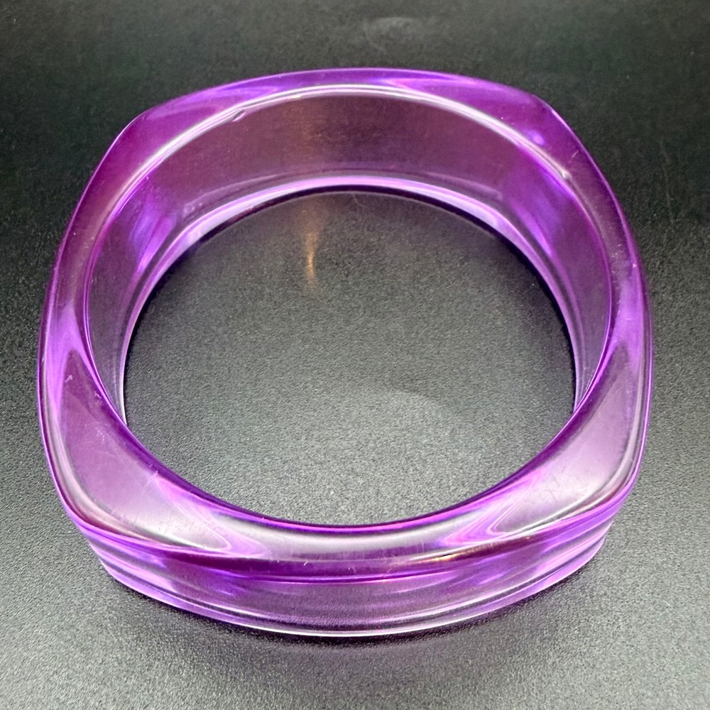 Square Bangle Bracelet Size 8.25 Purple Acrylic Chunky Retro Statement - Picture 4 of 9